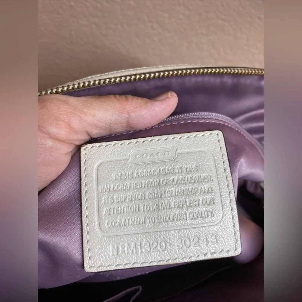 Coach Madison Textured Embossed Python Satchel Bag Ivory Purple Large Charms‎